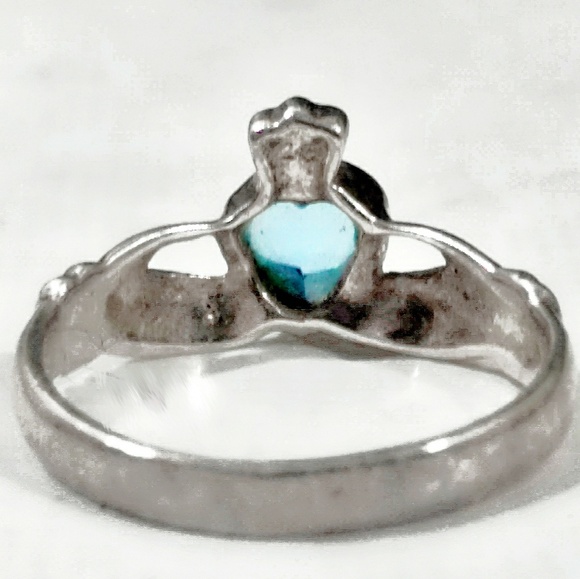 Vintage Blue Topaz Irish Sterling Claddagh Ring-6 - Picture 6 of 8